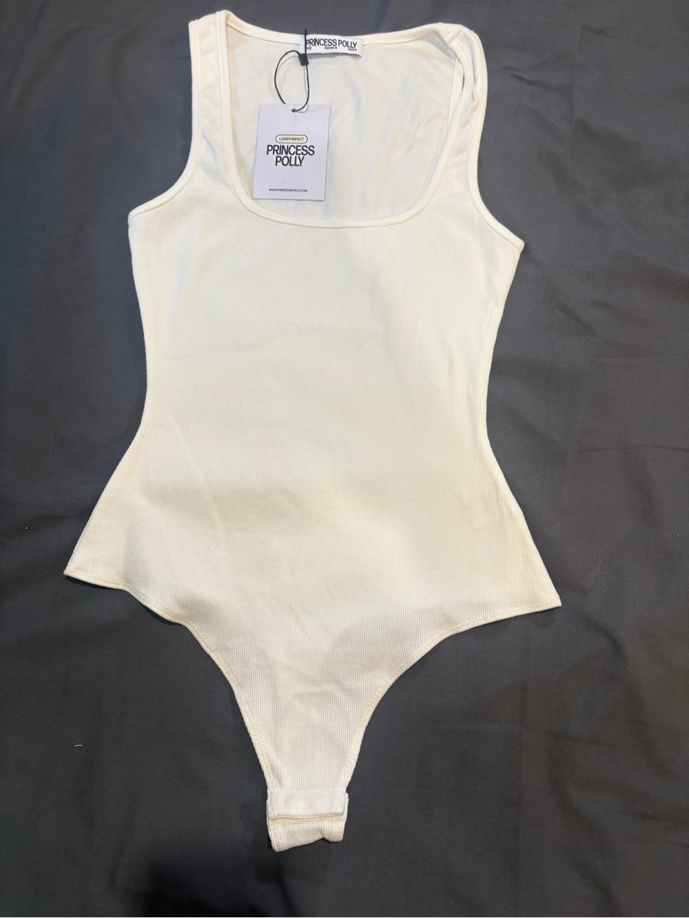 Princess Polly Cream Ribbed Tank One-Piece Bodysuit